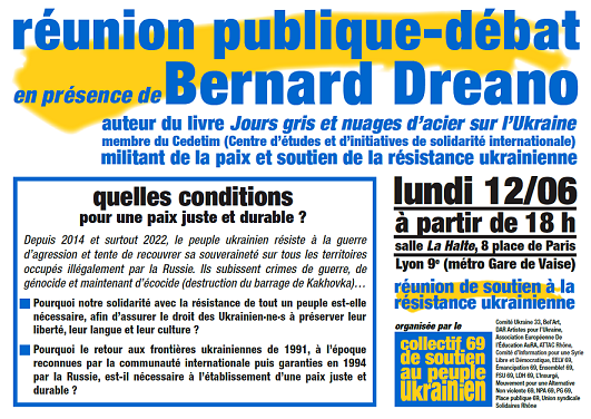 Lundi 12 juin : Réunion publique-Débat avec Bernard Dréano