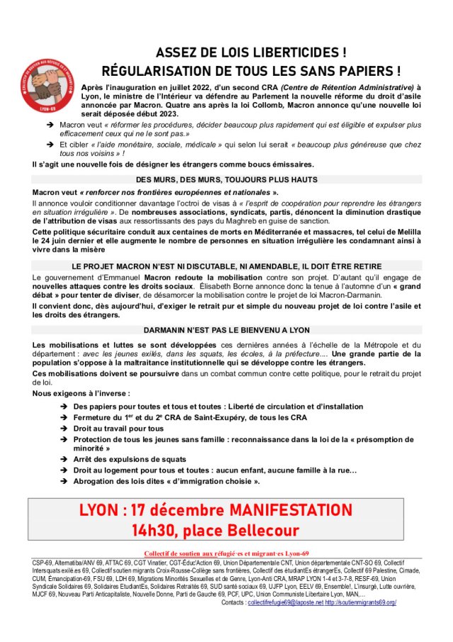 Retrait du projet de loi Macron-Darmanin-Manif 17 décembre 22